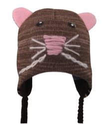 Brown Mouse Knitted Nepal Hat Fleece Lined